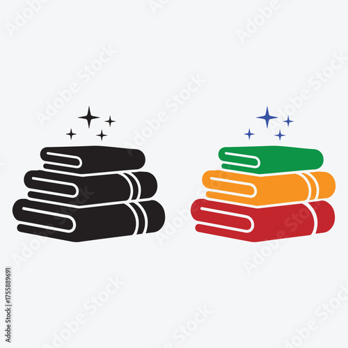 Stacked towels silhouette  Two versions are presented: one in a solid black silhouette and another in vibrant colors