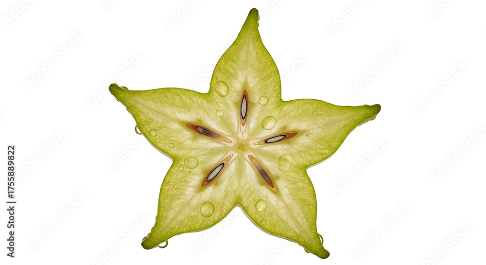 Fototapeta premium Detailed macro shot of a star fruit slice on black background