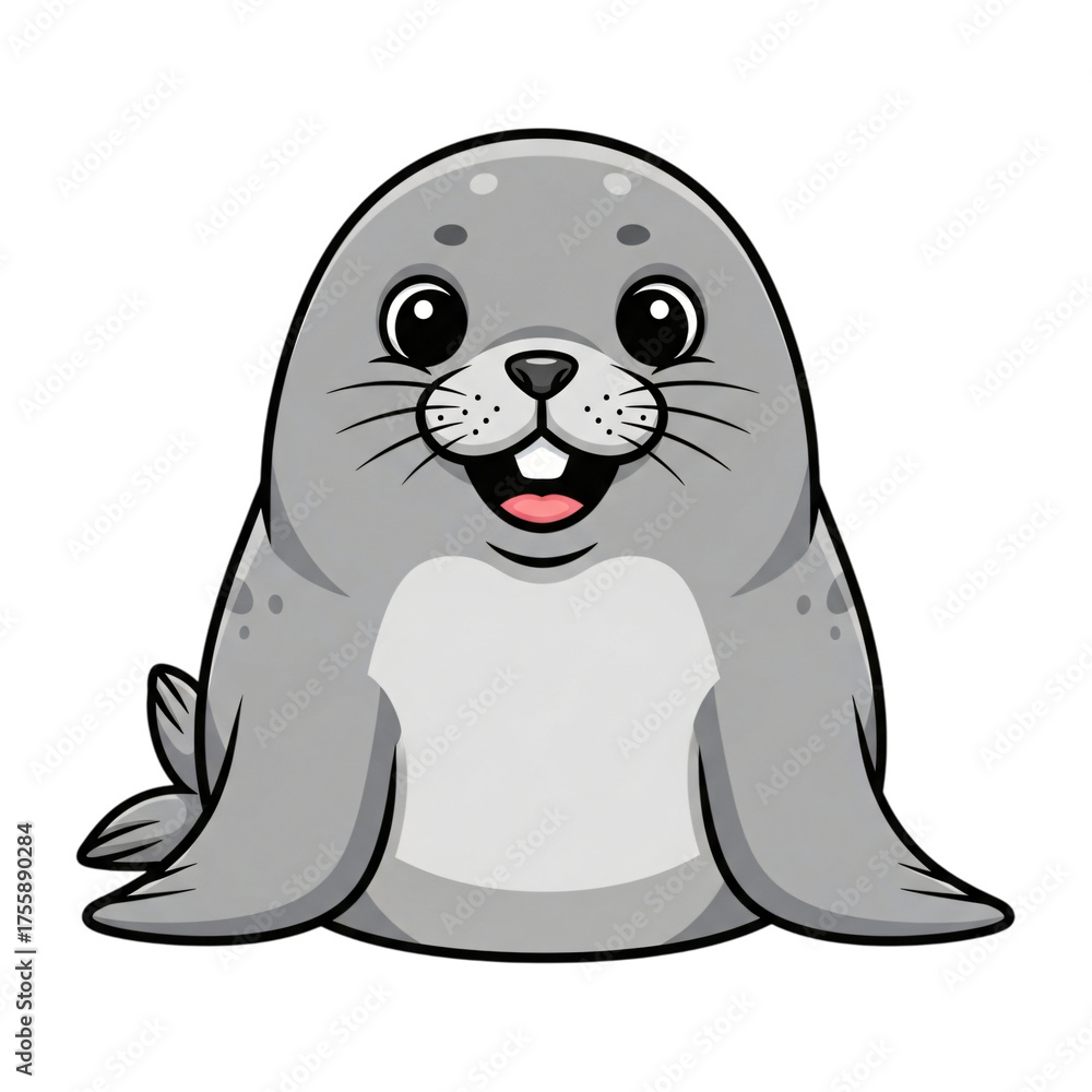 Fototapeta premium Cute cartoon seal isolated on transparent background