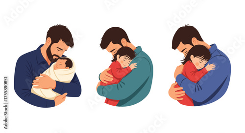 A father's tender embrace a collection of heartwarming moments holding his child close and safe.