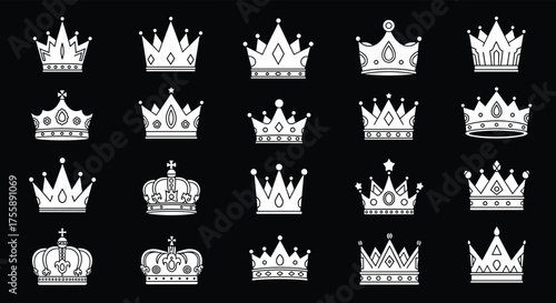 A collection of various pixel art crowns displayed against a black background.