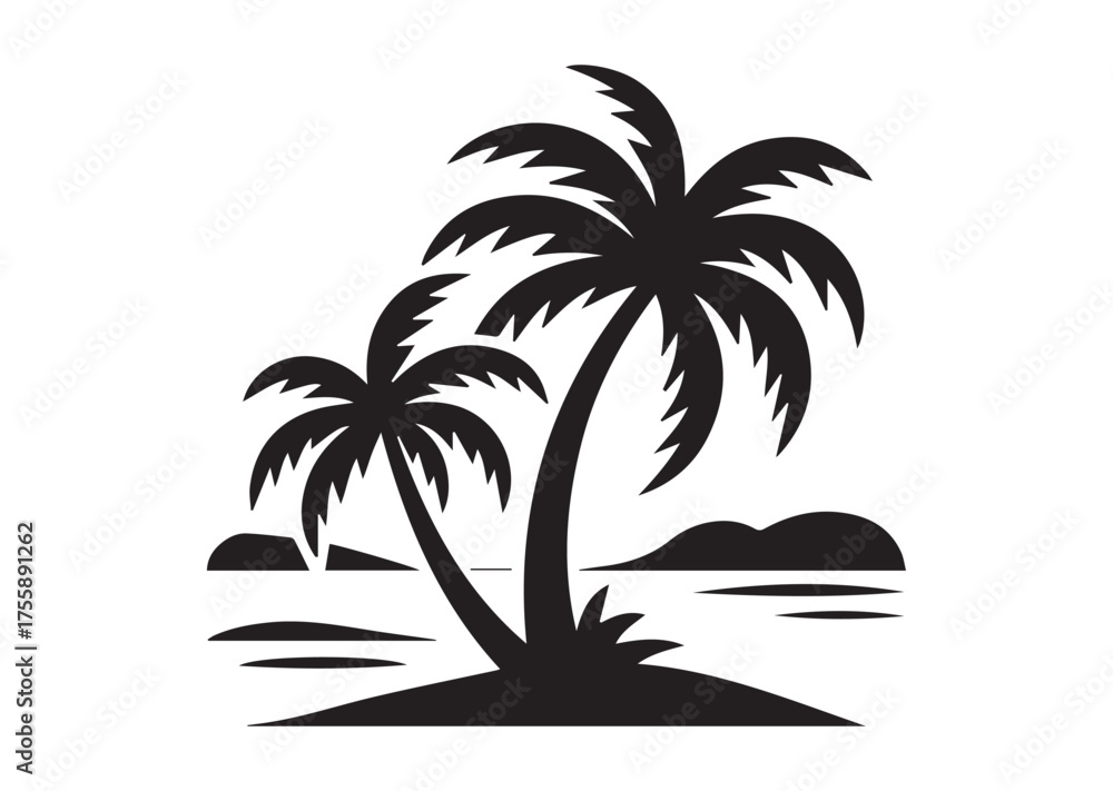 Obraz premium Palm Tree Seaside Beach Icon, Palm Tree Seaside Beach solid Vector