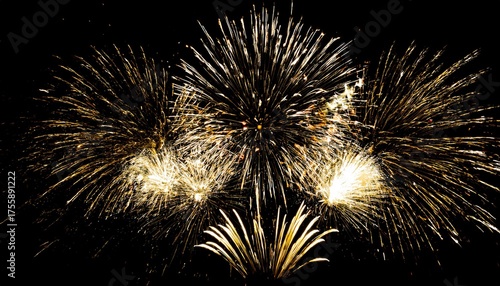 Beautiful illustration of colorful fireworks on plain black background. Colorful Fireworks in black sky background for New Year celebration concept.