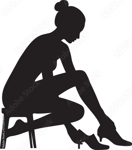 Charming silhouette woman trying on shoes heel stool Vector Illustration Style Design