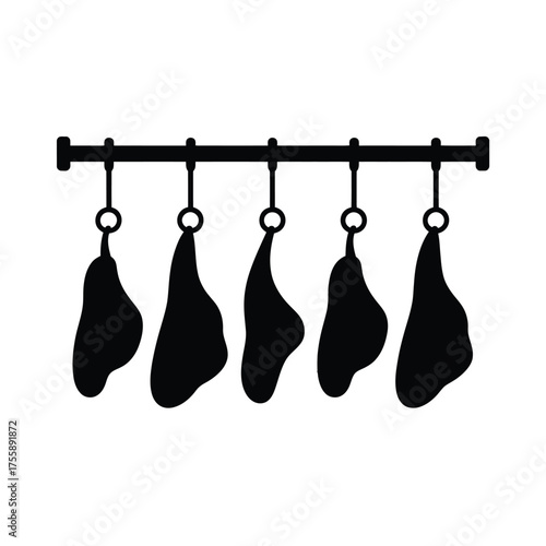 Black silhouette illustration of meat cuts hanging on rack scalable vector graphic for eps format vector illustration white background