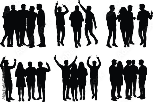 Silhouette Vector of Group Gestures and Social Dynamics with Talking, Celebrating, Expressive Poses and Nonverbal Communication Scenes