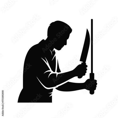Minimalist silhouette illustration of a person sharpening a knife vector graphic for commercial use vector illustration white background