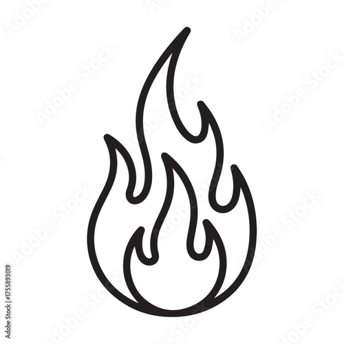 A simple black outline icon of a fire flame, isolated on a plain white background.
