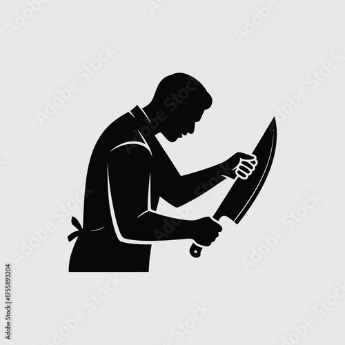 Minimalist black silhouette illustration of a chef sharpening knife scalable vector graphic for eps files vector illustration white background