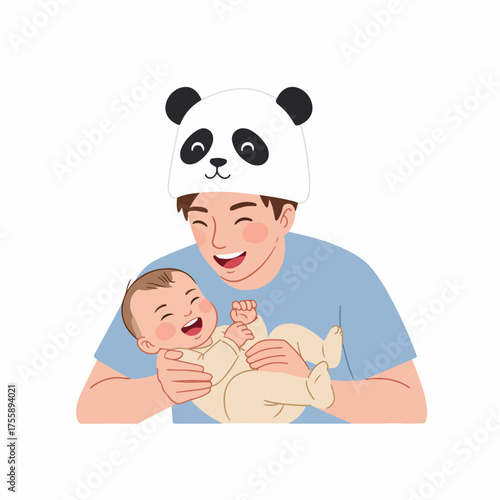 Cute Flat Illustration of Father Holding Smiling Baby Family Moment