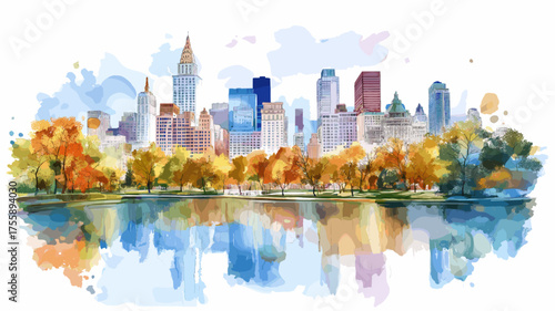 Central Park. Central Park hand drawn watercolor illustration