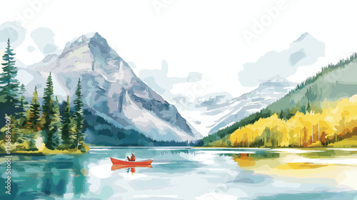 Lake Louise. Lake Louise hand drawn watercolor illustration