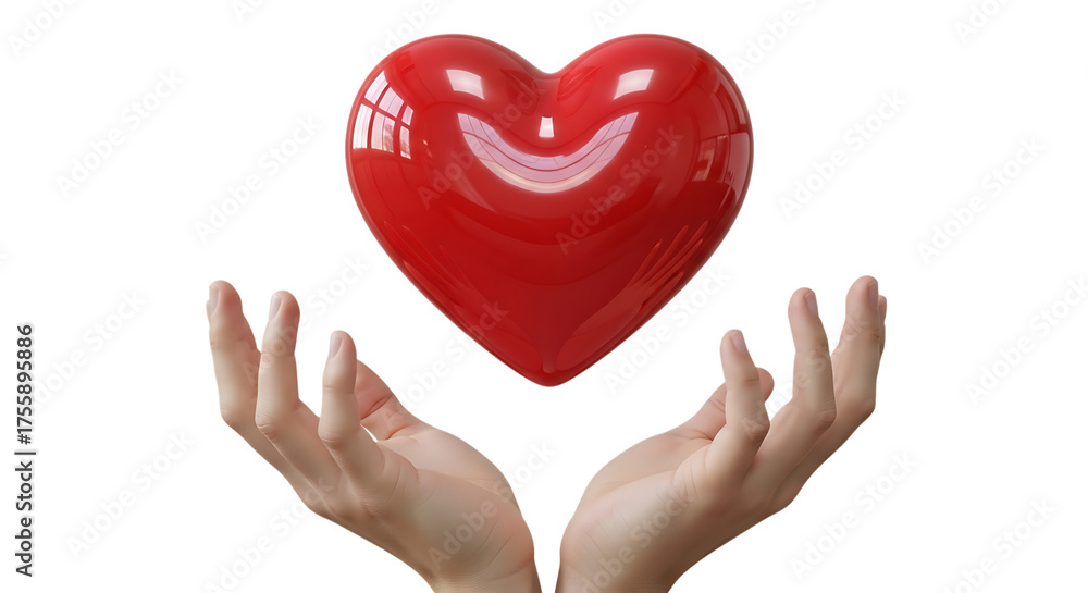 Obraz premium Hands offering a shiny red heart symbol against a dark backdrop