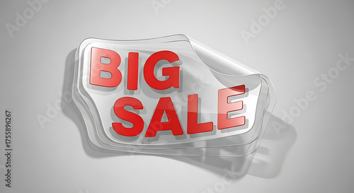 Big sale discount red text on white paper with shadows