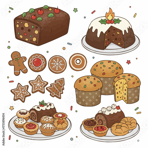 Festive holiday treats assortment vector illustration christmas baking delicious celebration sweets