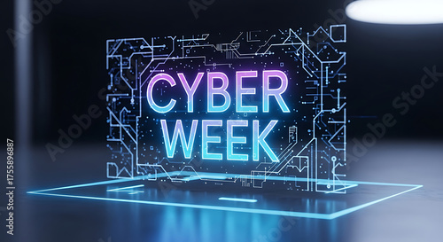 Cyber week neon sign glowing digital futuristic technology concept