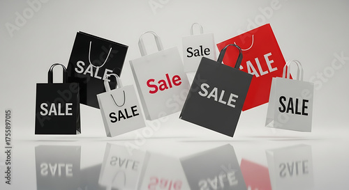 Exciting sale shopping bags flying advertising discount offers