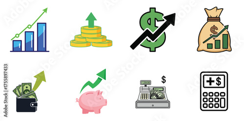 Financial Growth Icons Set With Upward Arrows finance