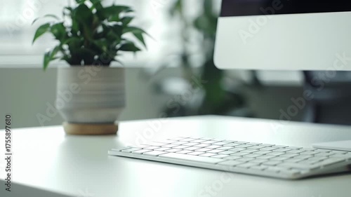 Desk With Computer  Plant.