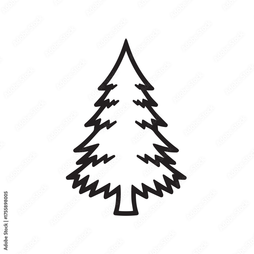 Obraz premium A simple black outline illustration of a pine or fir tree, isolated on a clean white background.