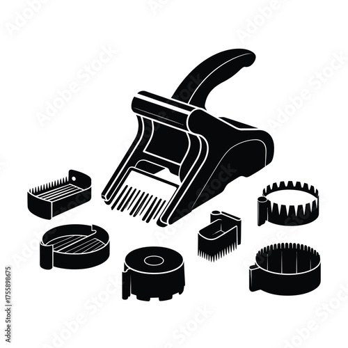 Scalable vector illustration of hair clipper guards and attachments clean silhouette design vector illustration white background