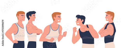 Man Character Standing In Front of Each Other Vector Illustration