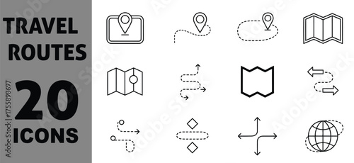 20 vector travel route icons for navigation and journey planning eps format