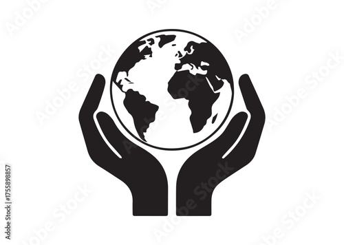 Globe in palms Icon, Globe in palms solid Vector