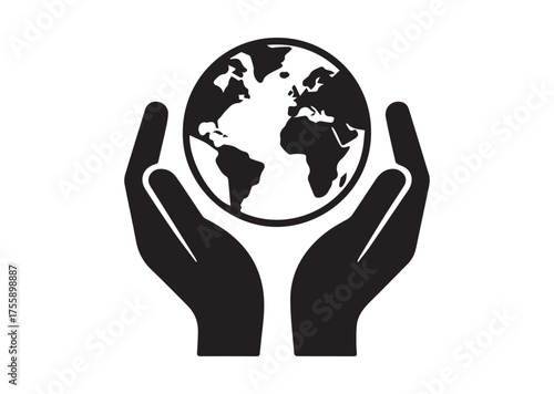 Globe in palms Icon, Globe in palms solid Vector