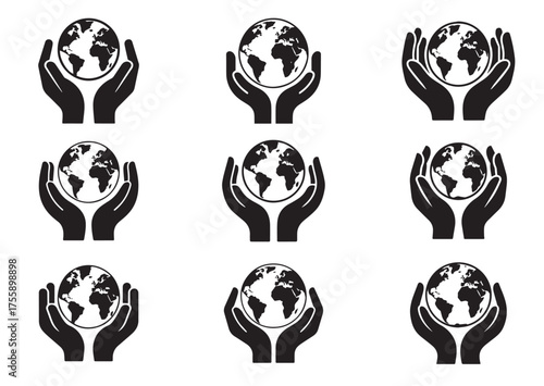 Globe in palms Icon, Globe in palms solid Vector