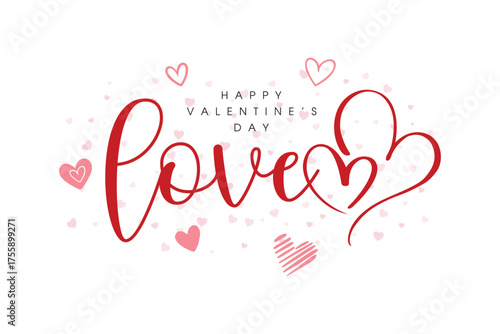 Happy Valentine’s Day Love Text with Red Hearts and Romantic Design