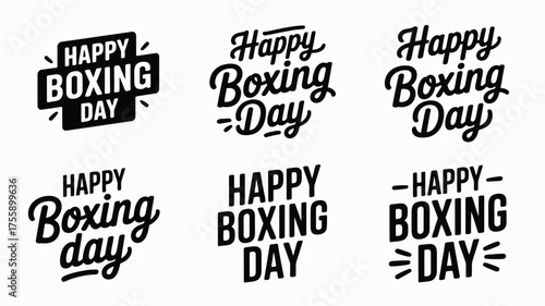 Happy boxing day vector graphics collection six stylized text illustrations scalable eps icon vector illustration white background