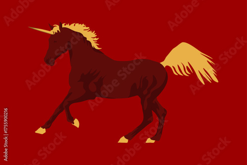 Unicorn on red background. Vector illustration