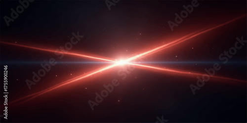 Bright red starburst explosion with lens flare and subtle stars in deep space