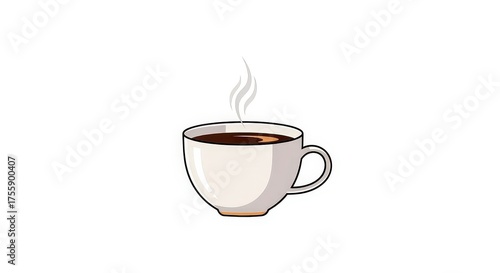 A simple illustration of a white coffee cup with hot, steaming dark liquid inside.