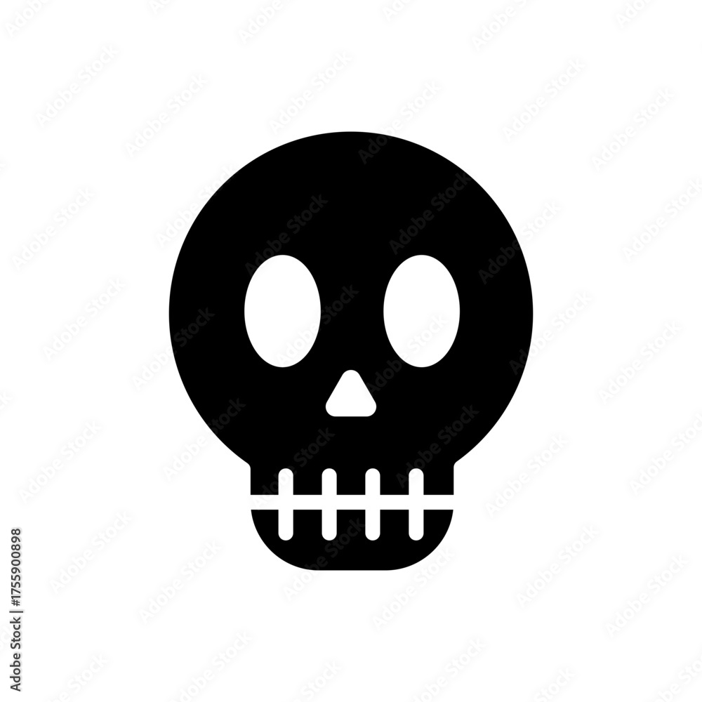 Fototapeta premium Skull head bone skeleton death flat black icon 