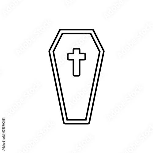 Outline wooden coffin grave death line art icon
