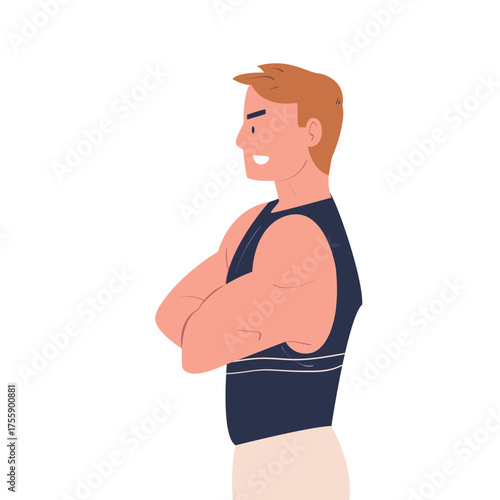Man Character Standing Look Aside as Opposition to Somebody Vector Illustration