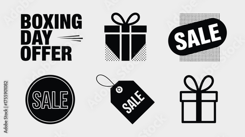 Modern black vector illustration set for boxing day sales and gift promotions scalable eps graphics vector illustration white background