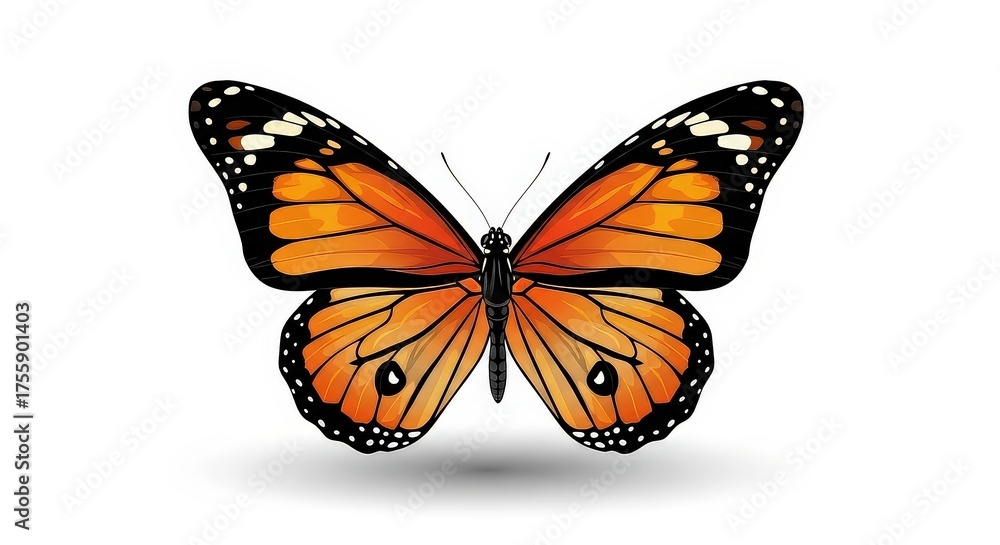 Fototapeta premium A vibrant, detailed illustration of a Monarch butterfly with orange and black wings, showcasing intricate patterns.