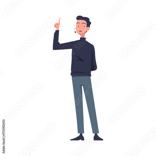 Man Character Talking about Something Standing and Speaking Vector Illustration