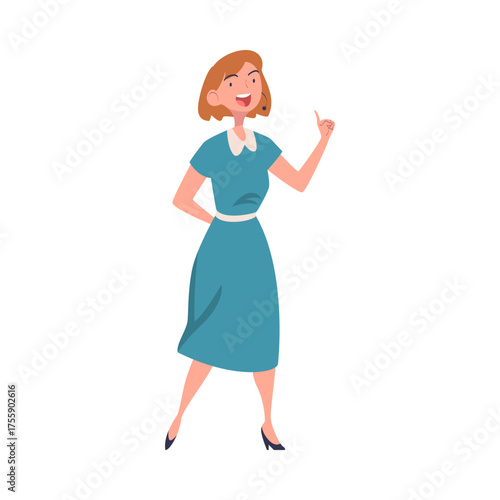 Woman Character Talking about Something Standing and Speaking Vector Illustration