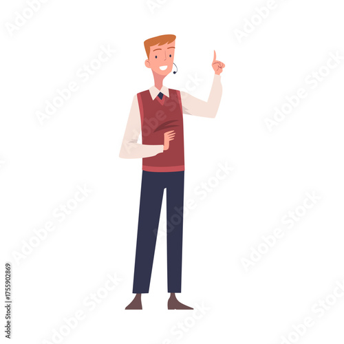 Man Character Talking about Something Standing and Speaking Vector Illustration