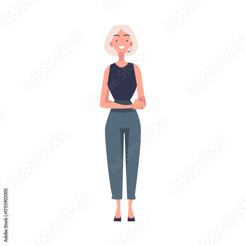 Woman Character Talking about Something Standing and Speaking Vector Illustration