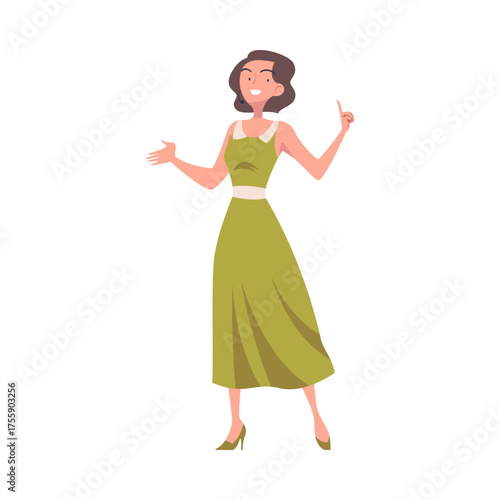 Woman Character Talking about Something Standing and Speaking Vector Illustration