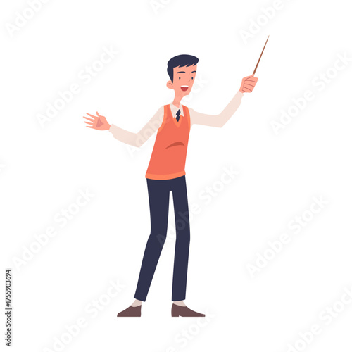 Man Character Talking about Something Standing and Speaking Vector Illustration