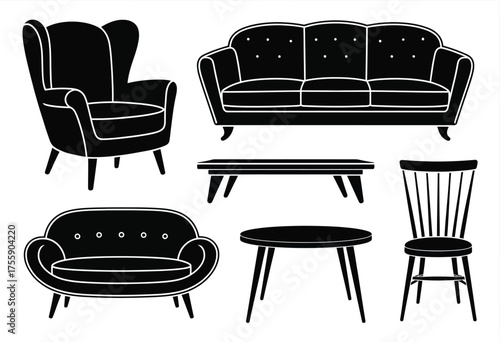 Elegant furniture collection vector illustration scalable eps graphics for design projects and interior decoration vector illustration white background