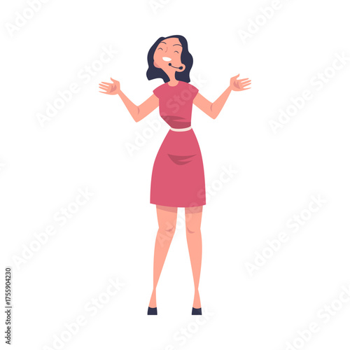 Woman Character Talking about Something Standing and Speaking Vector Illustration