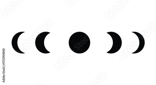 Moon phases cycle silhouette isolated on white background