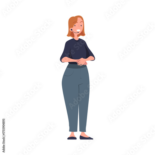 Woman Character Talking about Something Standing and Speaking Vector Illustration